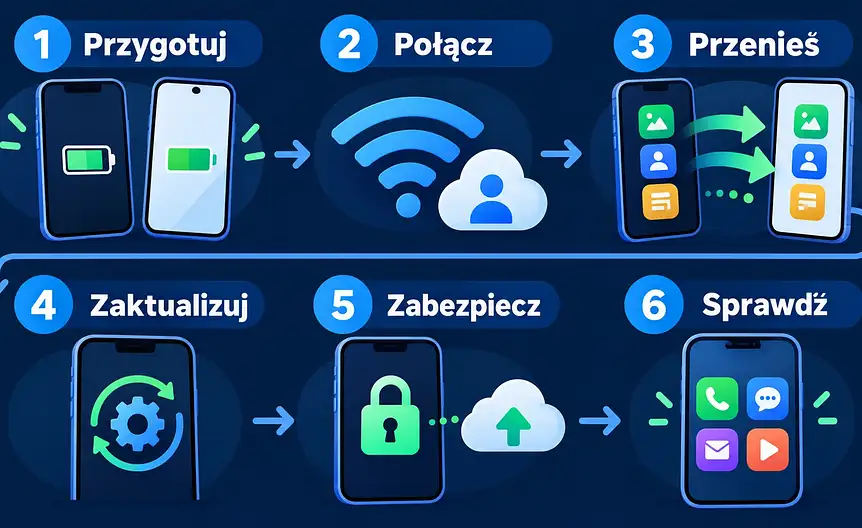 Sześć kroków konfiguracji nowego smartfona: przygotuj, połącz, przenieś, zaktualizuj, zabezpiecz i sprawdź