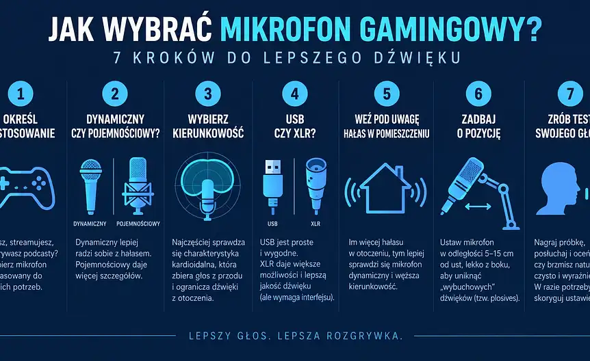 Checklista wyboru mikrofonu gamingowego: zastosowanie, typ, kierunkowość, usb, xlr i test