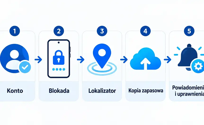 Checklista ustawień telefonu: konto, blokada, lokalizator, kopia zapasowa, powiadomienia i uprawnienia