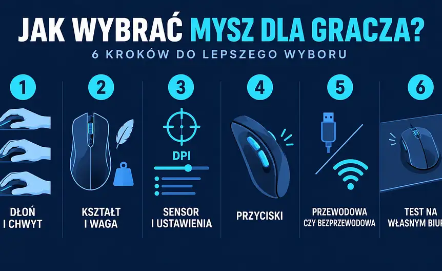 Checklista wyboru myszy gamingowej: dłoń, kształt, sensor, przyciski, łączność i test