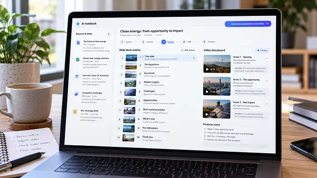 Gemini Notebook: popraw slajdy i wideo przed generowaniem